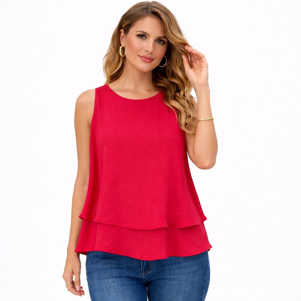 Mango Red Sleeveless Top Women’s XS Flowy Layered Keyhole Back Closure Party
